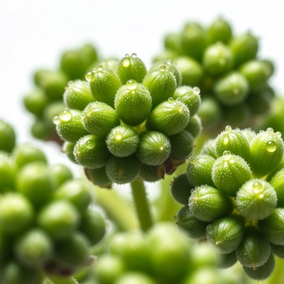 Green Plant Buds with Water Droplets
