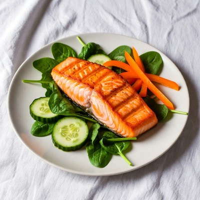 Grilled Salmon with Spinach and Cucumber