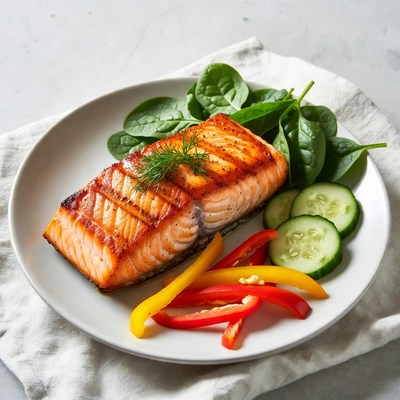 Grilled Salmon with Spinach and Vegetables