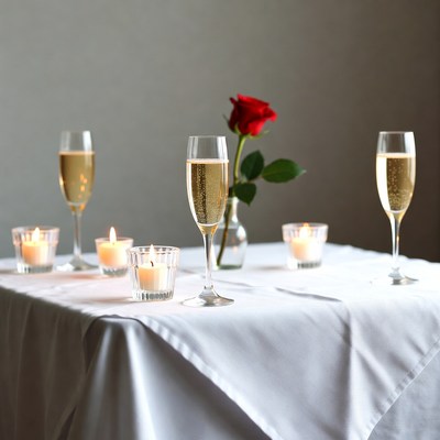 Champagne Glasses with Rose and Candles
