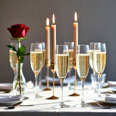 Champagne Glasses with Candles and Rose