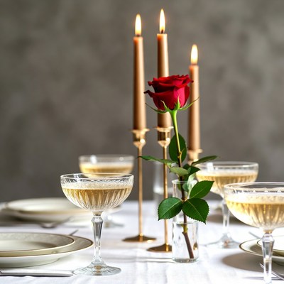 Romantic Table with Champagne and Rose