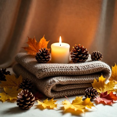 Cozy autumn candle pinecones sweater
