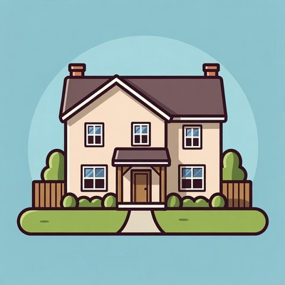 Cartoon House with Front Yard