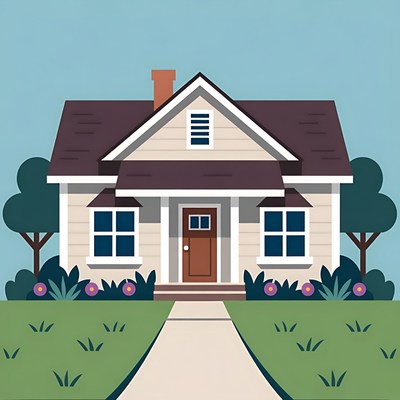 Illustrated Suburban House with Garden