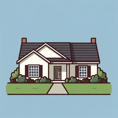 White house with chimney and bushes