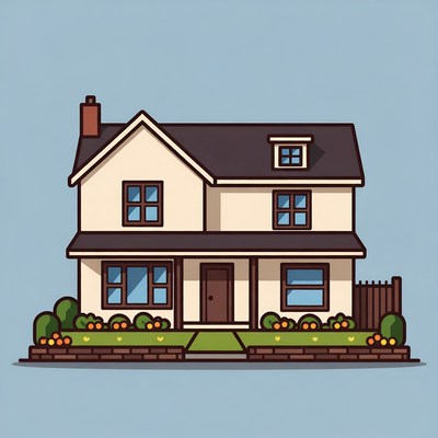 Cartoon House with Garden