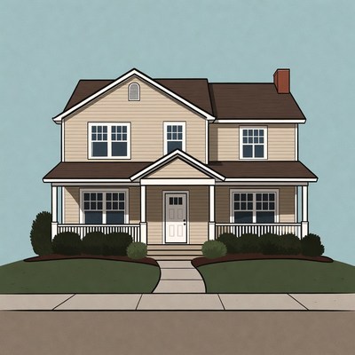Beige House with Porch Illustration