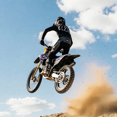 Motocross rider jumping dirt bike