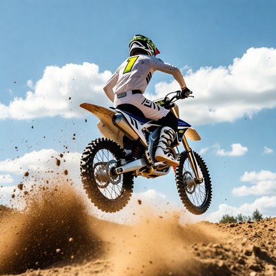 Motocross rider jumping dirt bike