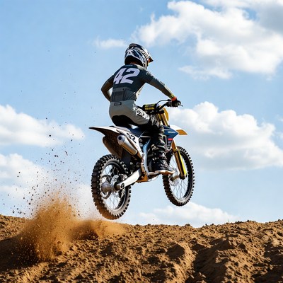 Motocross rider jumping dirt bike