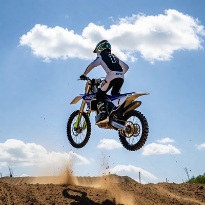 Motocross rider jumping dirt bike