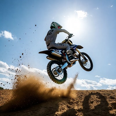 Motocross rider jumping dirt bike