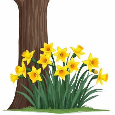 Yellow Daffodils by Tree