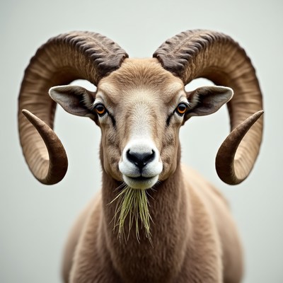 Bighorn Sheep Eating Grass