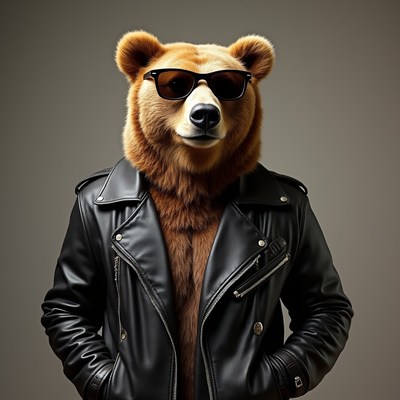 Bear wearing sunglasses and leather jacket