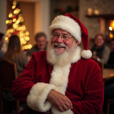 Smiling Santa Claus at Christmas dinner