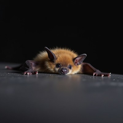 Cute baby bat on black background