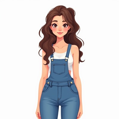 Anime girl in denim overalls