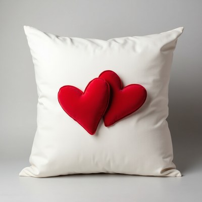Red hearts on white pillow