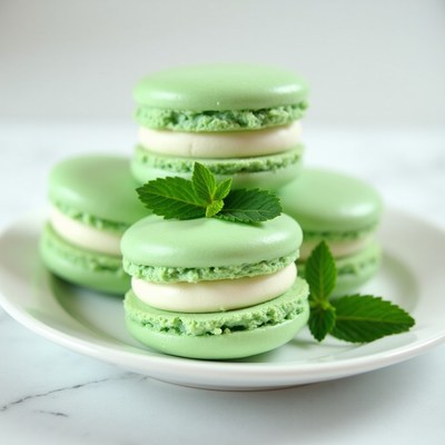 Green Mint Macarons on Plate