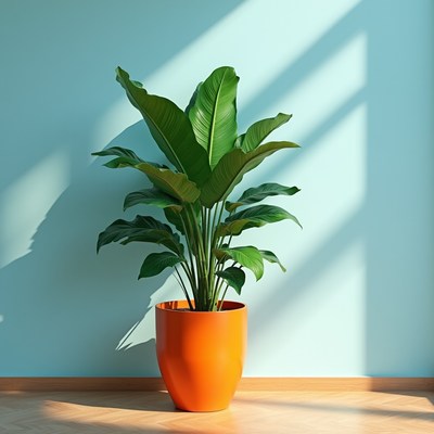Bird of Paradise Plant in Orange Pot