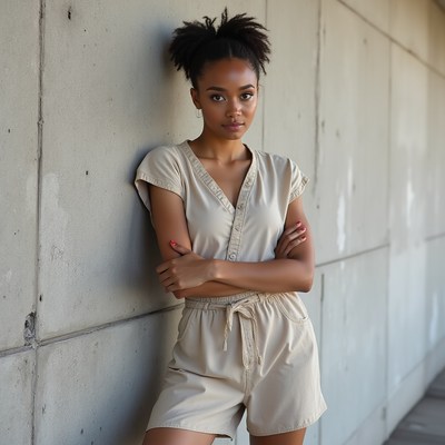 African-American woman leaning against wall