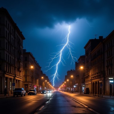 Lightning Bolt Over Urban Street