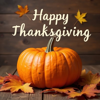 Happy Thanksgiving Pumpkin with Leaves