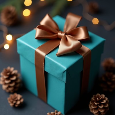 Turquoise Christmas Gift with Bronze Bow