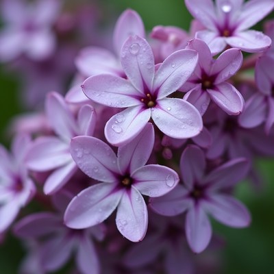 Purple Lilac Flowers with Dew Drops