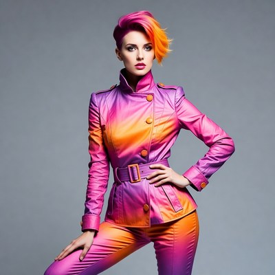 Woman in pink ombre leather outfit