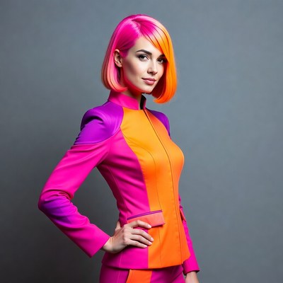Woman with pink bob haircut