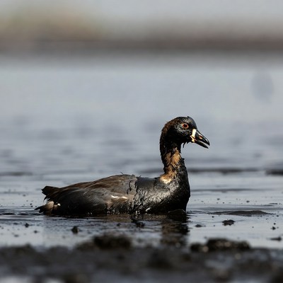 Eared Grebe swimming in muddy water