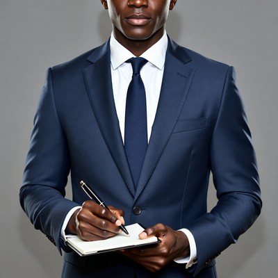 African-American man writing in notebook