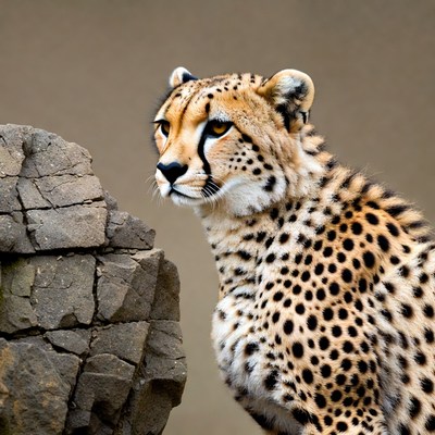 Cheetah standing by rock