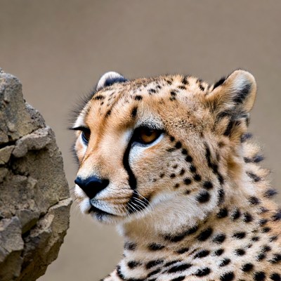 Cheetah staring with rocks