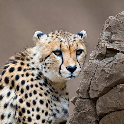 Cheetah staring near rock