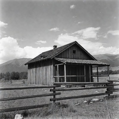 Old wooden cabin in mountains