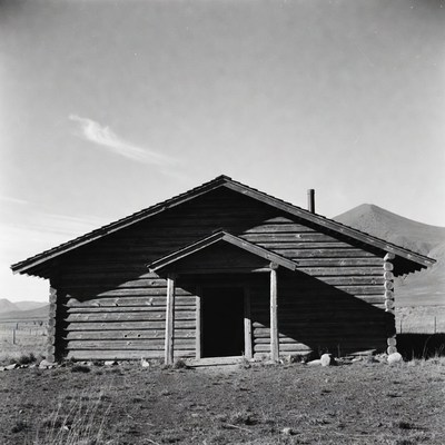 Log Cabin in Mountain Landscape