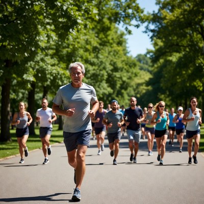 Group of runners jogging in park