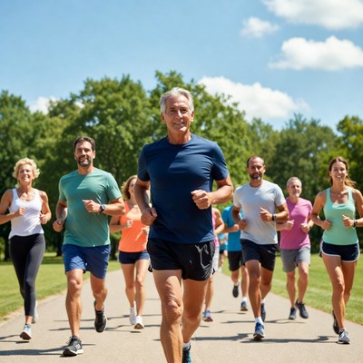 Group of runners jogging outdoors