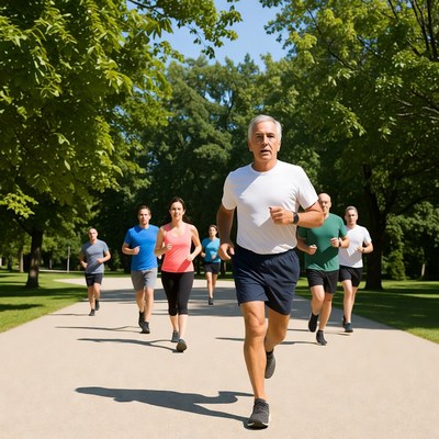 Group jogging in park