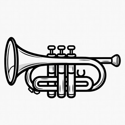 Black and White Trumpet Illustration