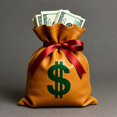 Money Bag with Red Ribbon