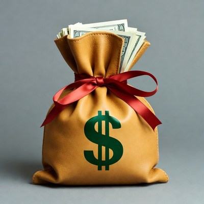 Money Bag with Red Ribbon