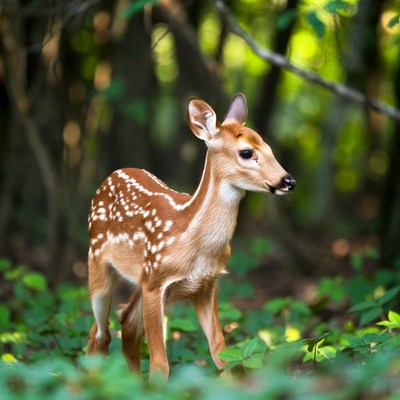Baby fawn in forest