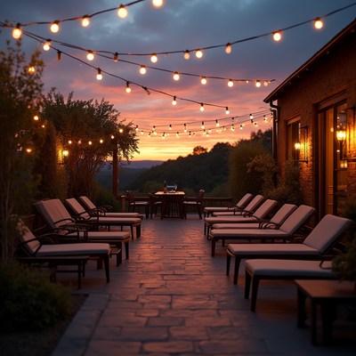 Patio with Lounge Chairs at Sunset