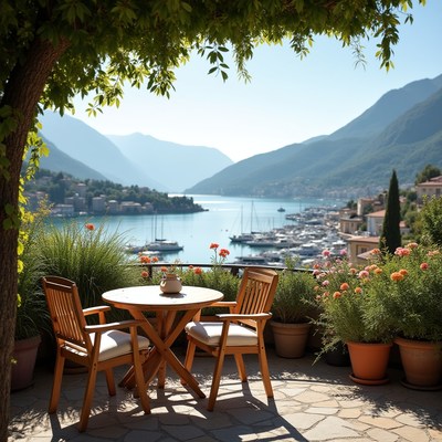 Outdoor Table with Mountain Lake View