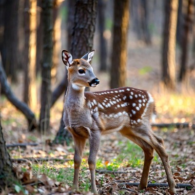 Baby fawn standing in forest